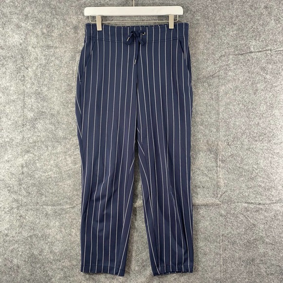 Athleta Jogger Pants 4 Petite Navy Blue Striped Midtown Ankle High Rise - Picture 2 of 15